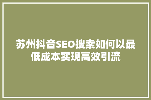 苏州抖音SEO搜索如何以最低成本实现高效引流