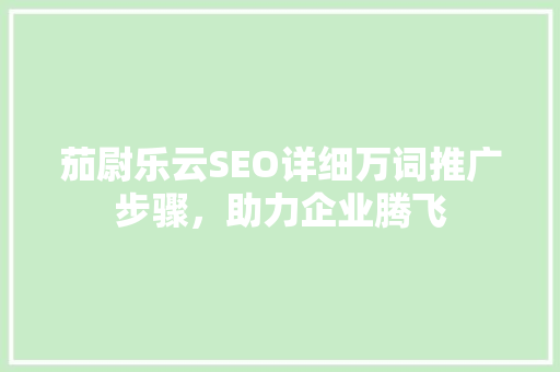 茄尉乐云SEO详细万词推广步骤，助力企业腾飞