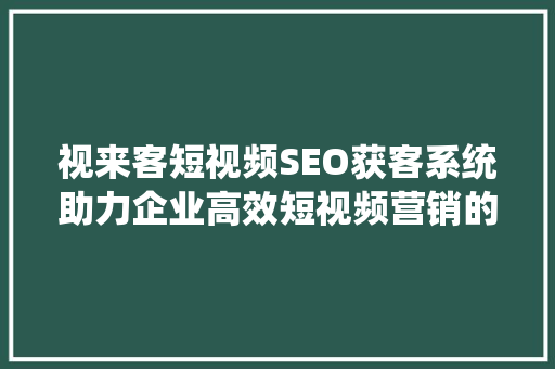 视来客短视频SEO获客系统助力企业高效短视频营销的新选择