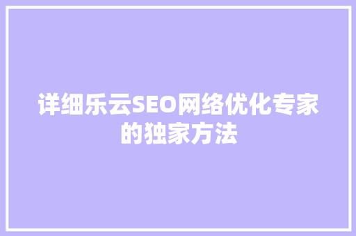 详细乐云SEO网络优化专家的独家方法