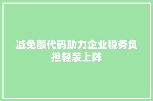 减免额代码助力企业税务负担轻装上阵