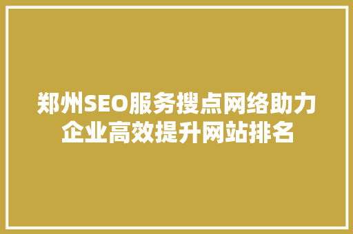 郑州SEO服务搜点网络助力企业高效提升网站排名