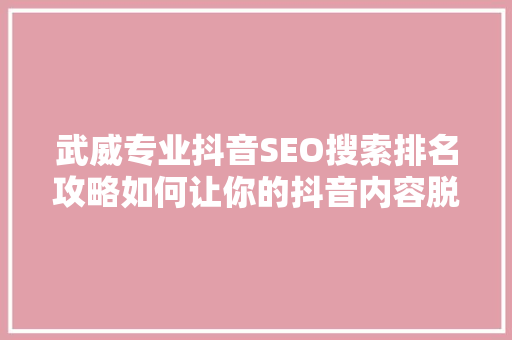 武威专业抖音SEO搜索排名攻略如何让你的抖音内容脱颖而出