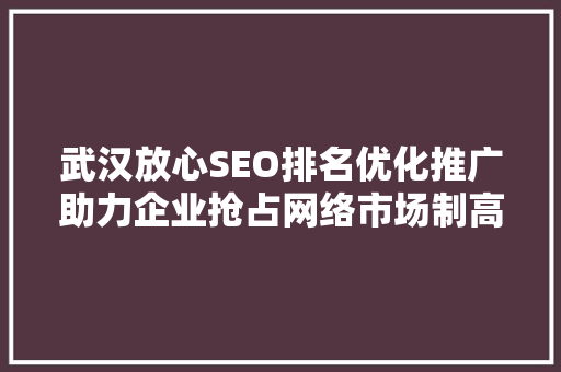 武汉放心SEO排名优化推广助力企业抢占网络市场制高点