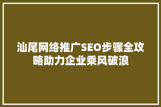 汕尾网络推广SEO步骤全攻略助力企业乘风破浪