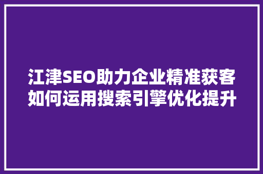 江津SEO助力企业精准获客如何运用搜索引擎优化提升网络营销效果