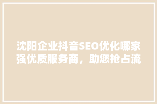沈阳企业抖音SEO优化哪家强优质服务商，助您抢占流量高地  第1张
