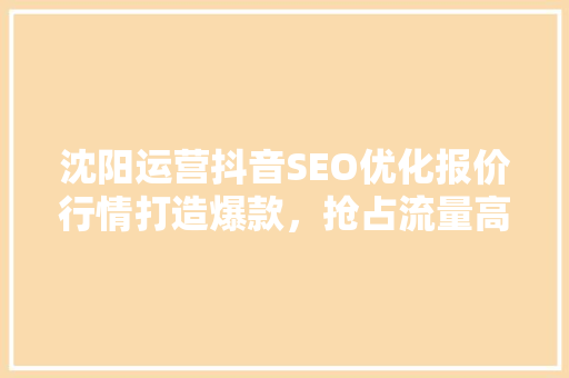 沈阳运营抖音SEO优化报价行情打造爆款，抢占流量高地