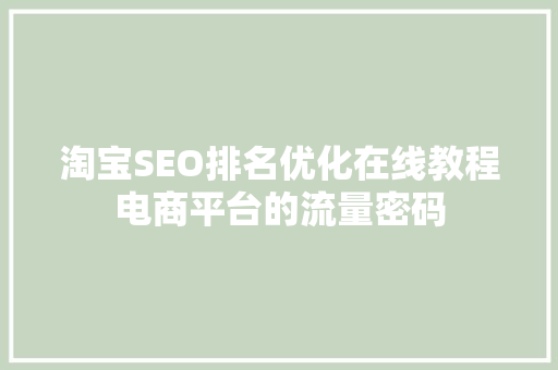 淘宝SEO排名优化在线教程电商平台的流量密码