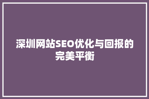 深圳网站SEO优化与回报的完美平衡
