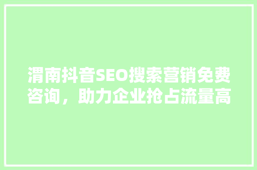 渭南抖音SEO搜索营销免费咨询，助力企业抢占流量高地