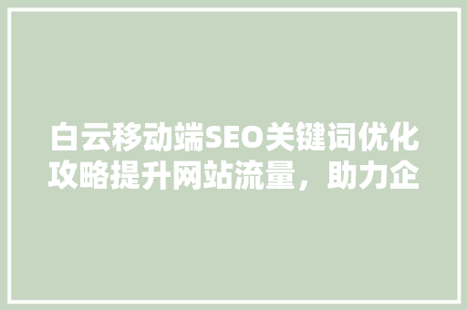 白云移动端SEO关键词优化攻略提升网站流量，助力企业腾飞