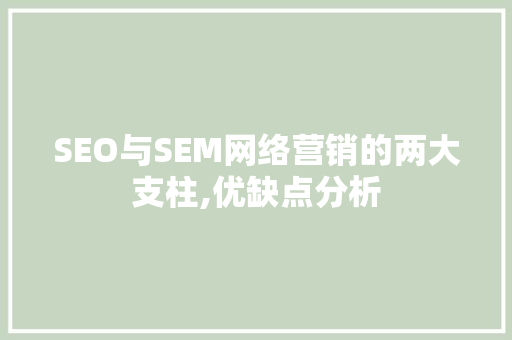 SEO与SEM网络营销的两大支柱,优缺点分析