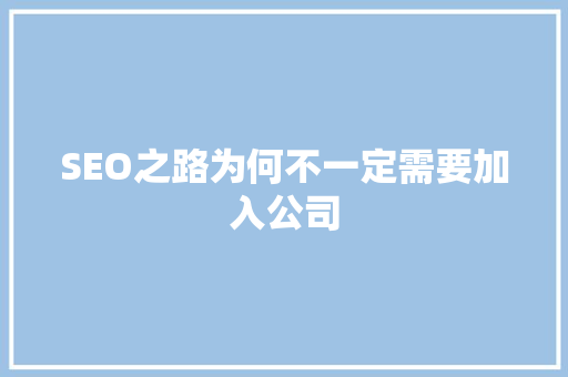 SEO之路为何不一定需要加入公司