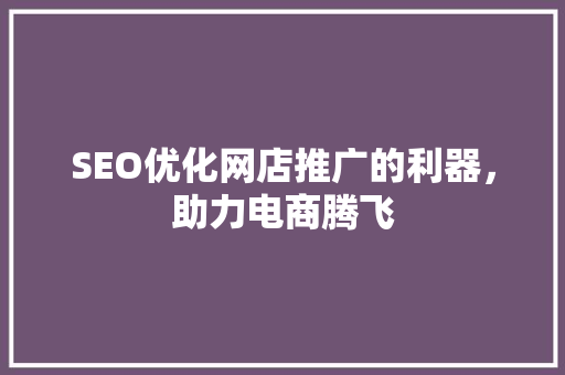 SEO优化网店推广的利器，助力电商腾飞