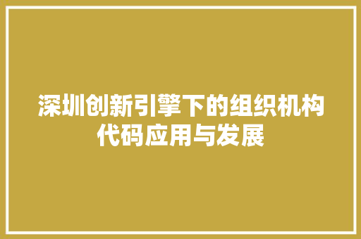 深圳创新引擎下的组织机构代码应用与发展