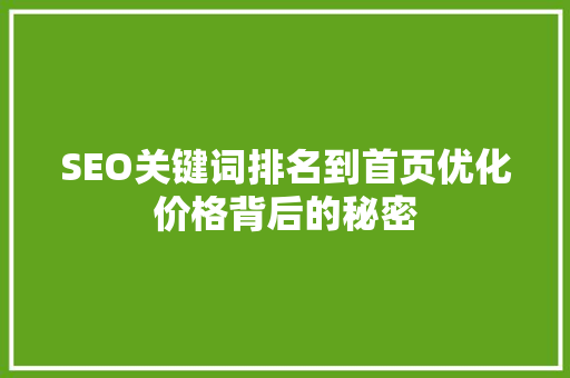 SEO关键词排名到首页优化价格背后的秘密