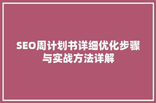 SEO周计划书详细优化步骤与实战方法详解