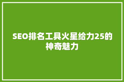 SEO排名工具火星给力25的神奇魅力