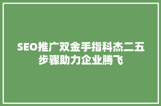 SEO推广双金手指科杰二五步骤助力企业腾飞