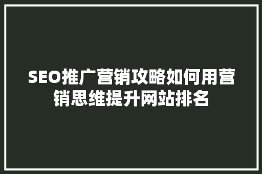 SEO推广营销攻略如何用营销思维提升网站排名