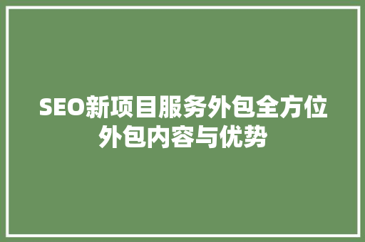 SEO新项目服务外包全方位外包内容与优势