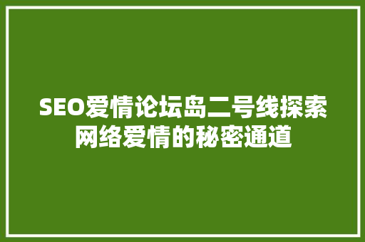 SEO爱情论坛岛二号线探索网络爱情的秘密通道