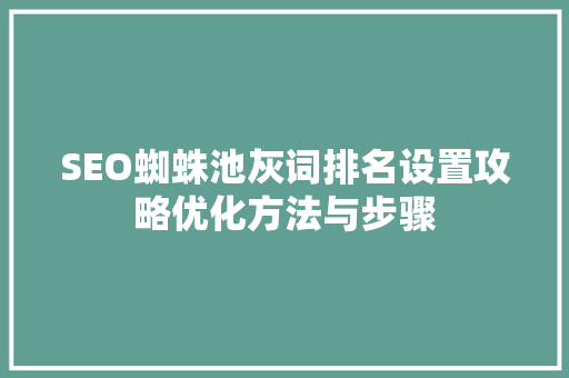 SEO蜘蛛池灰词排名设置攻略优化方法与步骤