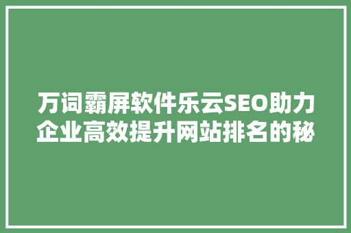 万词霸屏软件乐云SEO助力企业高效提升网站排名的秘密武器