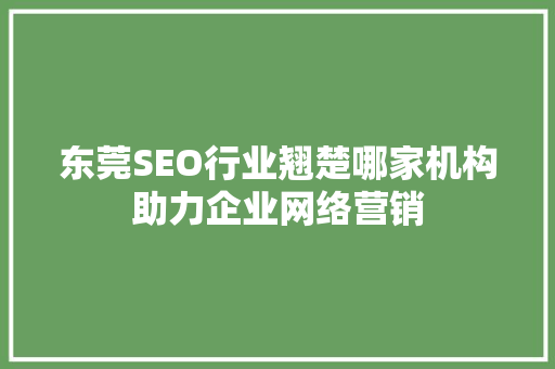 东莞SEO行业翘楚哪家机构助力企业网络营销