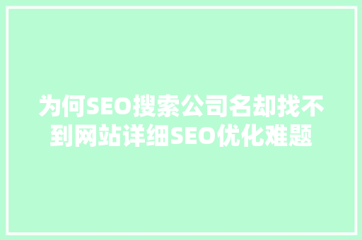 为何SEO搜索公司名却找不到网站详细SEO优化难题