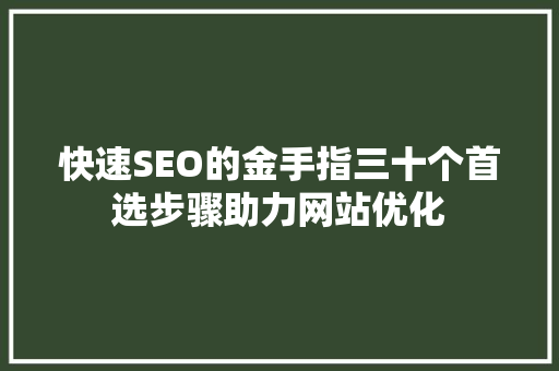 快速SEO的金手指三十个首选步骤助力网站优化  第1张