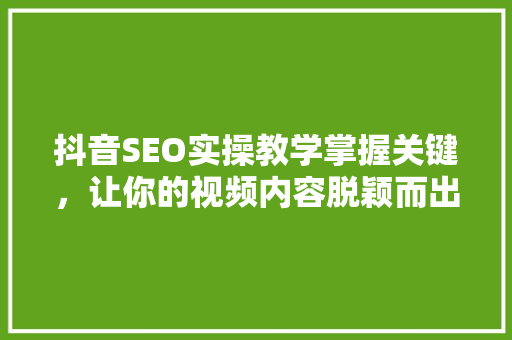 抖音SEO实操教学掌握关键，让你的视频内容脱颖而出