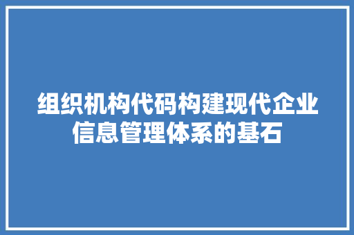 组织机构代码构建现代企业信息管理体系的基石