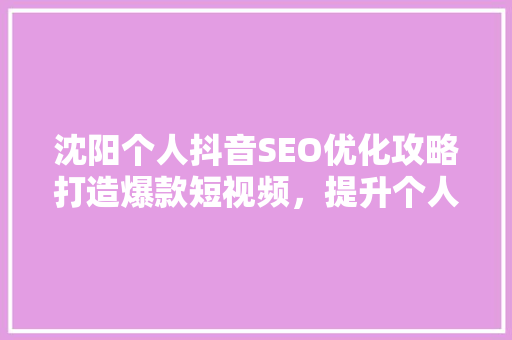 沈阳个人抖音SEO优化攻略打造爆款短视频，提升个人品牌影响力