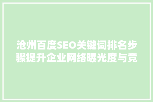 沧州百度SEO关键词排名步骤提升企业网络曝光度与竞争力