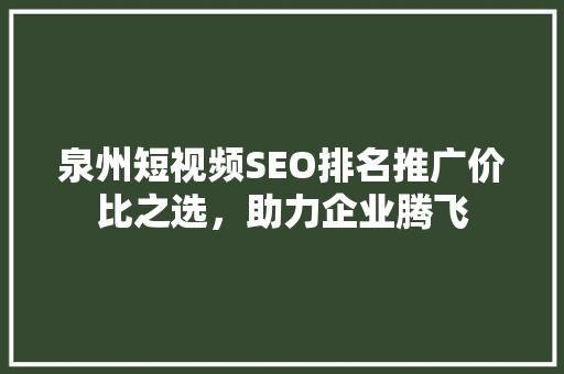 泉州短视频SEO排名推广价比之选，助力企业腾飞