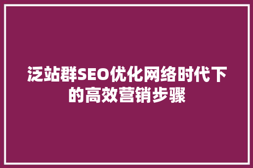 泛站群SEO优化网络时代下的高效营销步骤