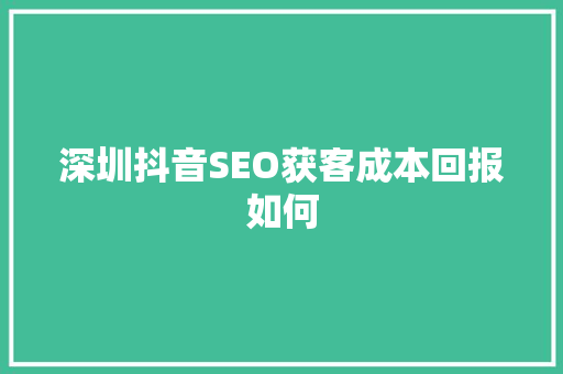 深圳抖音SEO获客成本回报如何  第1张