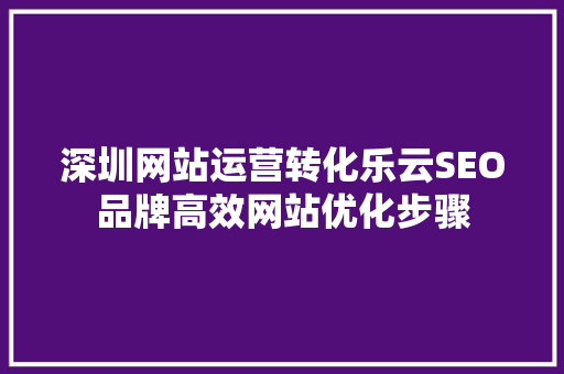 深圳网站运营转化乐云SEO品牌高效网站优化步骤