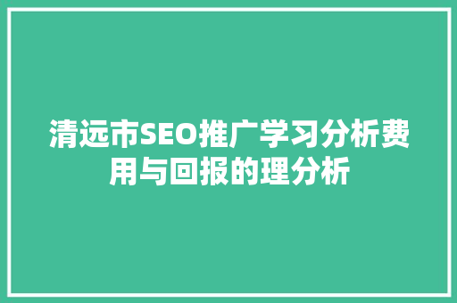 清远市SEO推广学习分析费用与回报的理分析
