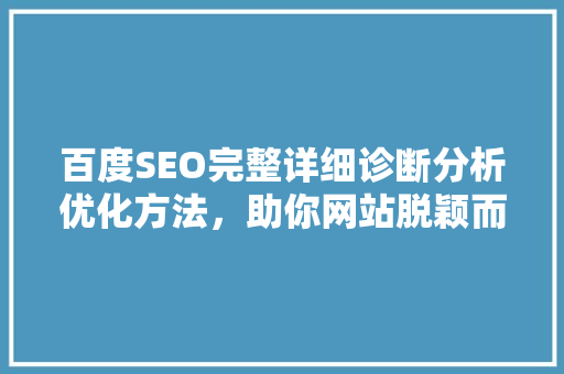 百度SEO完整详细诊断分析优化方法，助你网站脱颖而出