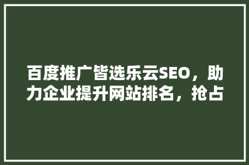 百度推广皆选乐云SEO，助力企业提升网站排名，抢占市场份额