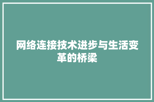 网络连接技术进步与生活变革的桥梁