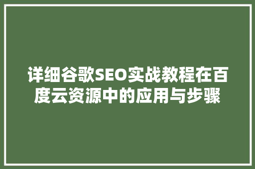详细谷歌SEO实战教程在百度云资源中的应用与步骤