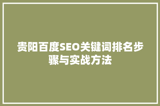 贵阳百度SEO关键词排名步骤与实战方法