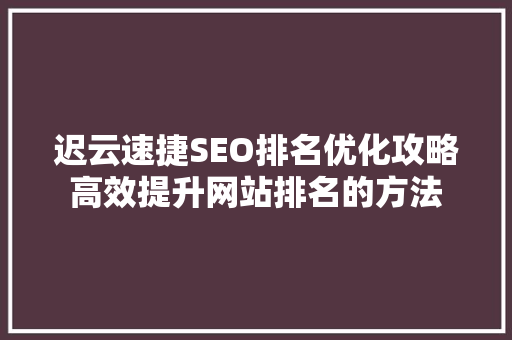 迟云速捷SEO排名优化攻略高效提升网站排名的方法