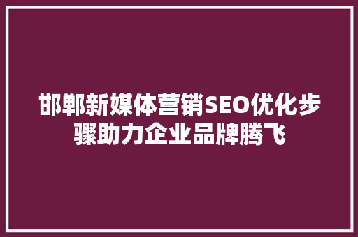 邯郸新媒体营销SEO优化步骤助力企业品牌腾飞  第1张