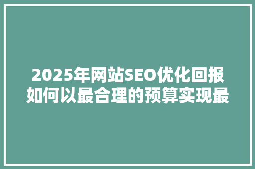 2025年网站SEO优化回报如何以最合理的预算实现最佳效果