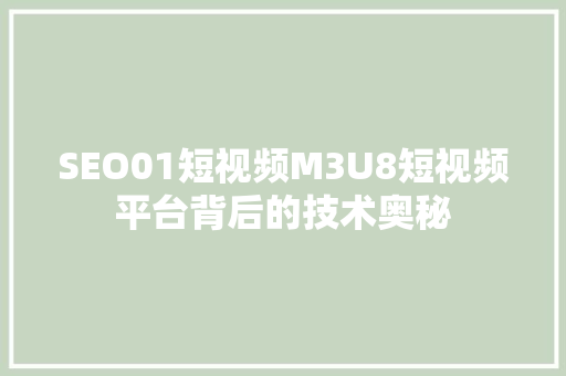 SEO01短视频M3U8短视频平台背后的技术奥秘